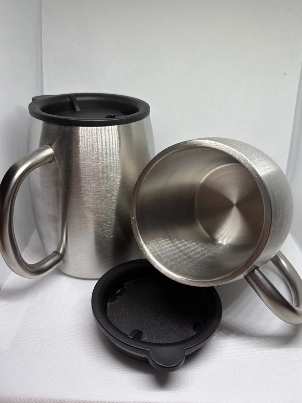 FineDine His&Hers Stainless Steel Mugs Double Wall Insulated Cup Lid 16oz, 2pc
